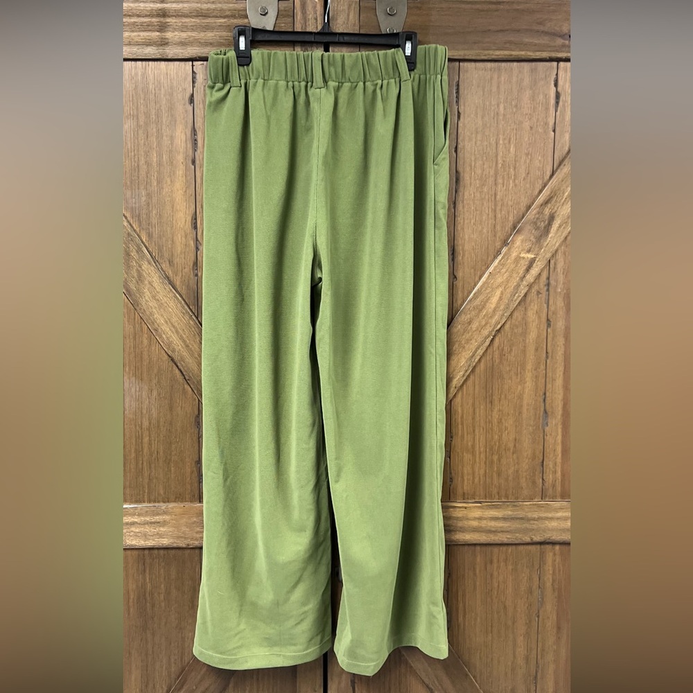 Halara Flex High Waisted Pocket Wide Leg Waffle Work Pants Loden Green Sz L NWT - Picture 5 of 9